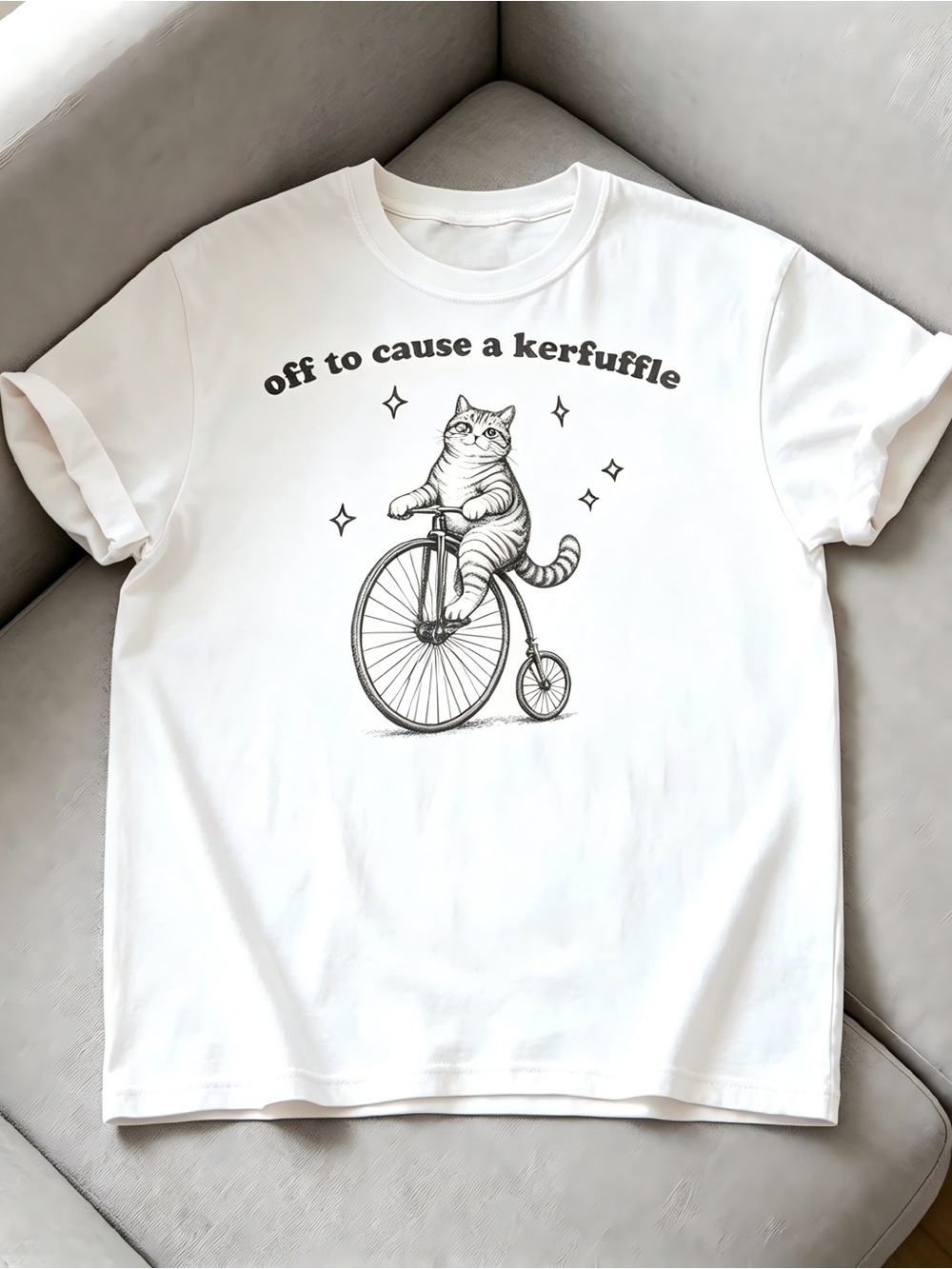 Fun cat  "Ready to cause a ruckus" retro cat bicycle Women Men T-shirt Unisex